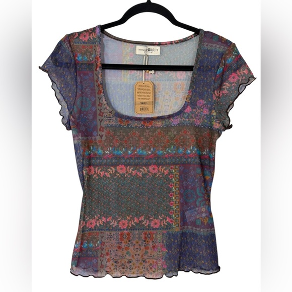 NATURAL LIFE Tops - NWT Natural Life Devon Mesh Top Short Sleeve Patchwork Floral Sz Small